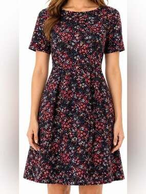 Boden Black Floral Fit & Flare Dress Size 4 | Tailored Waist NWOT